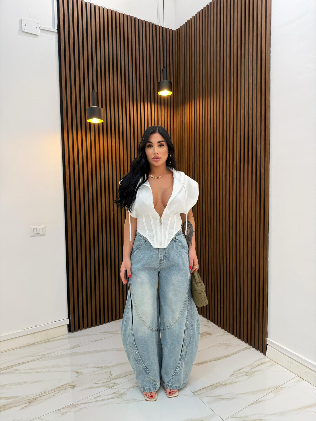 GIACCA SMANICATA BIANCO