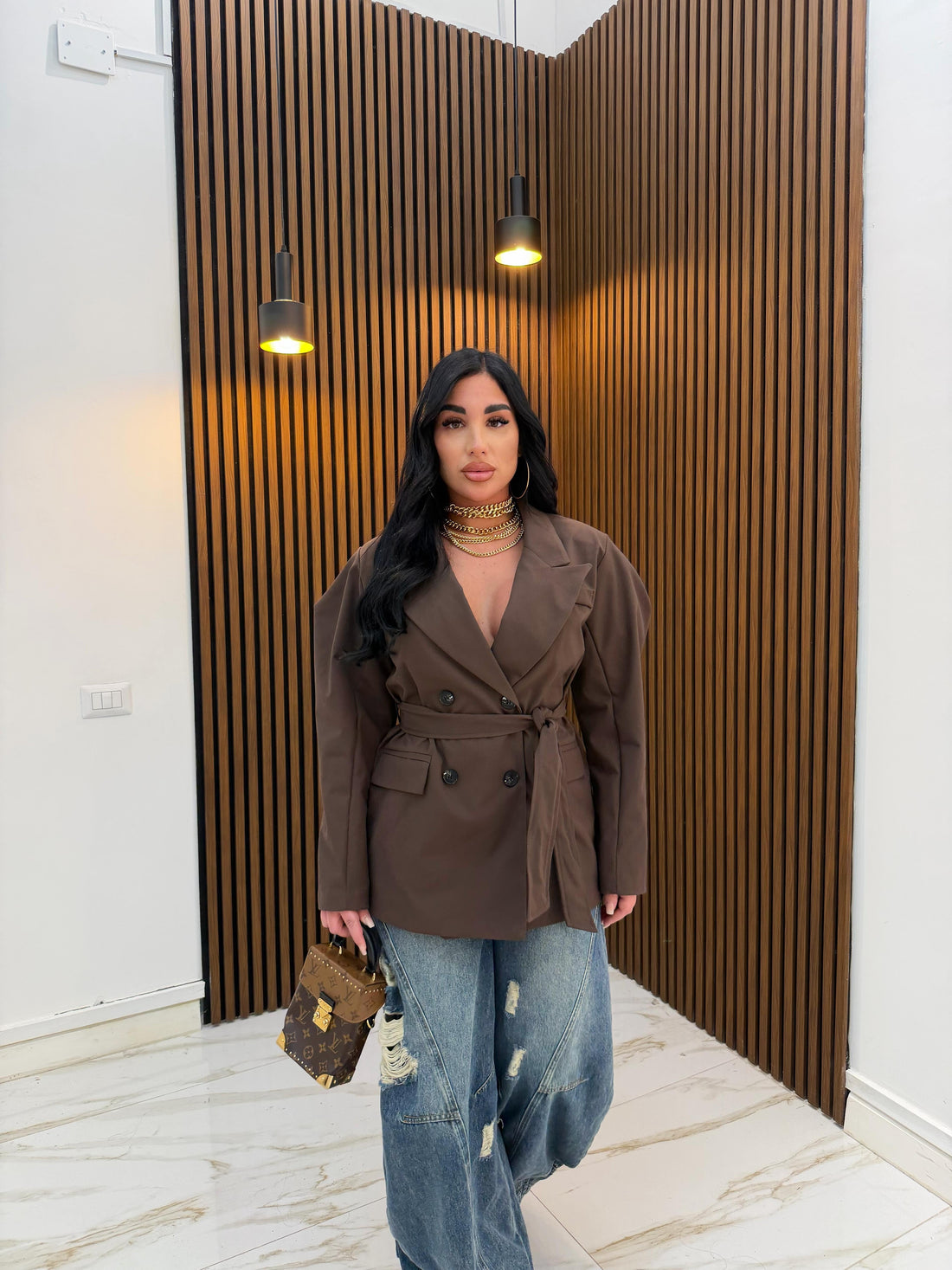 GIACCA MANICA A SBUFFO MARRONE