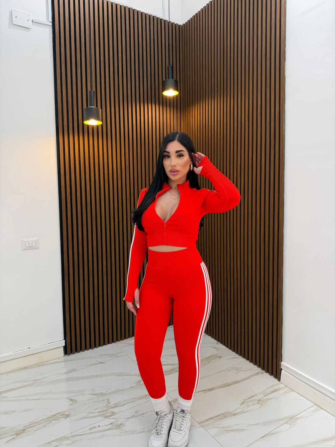 CORDINATO STRISCE STRETTO ROSSO