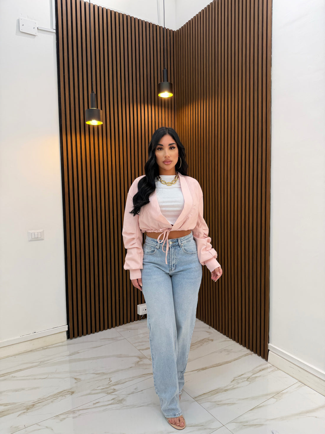 GIACCA CROP ECOPELLE ROSA