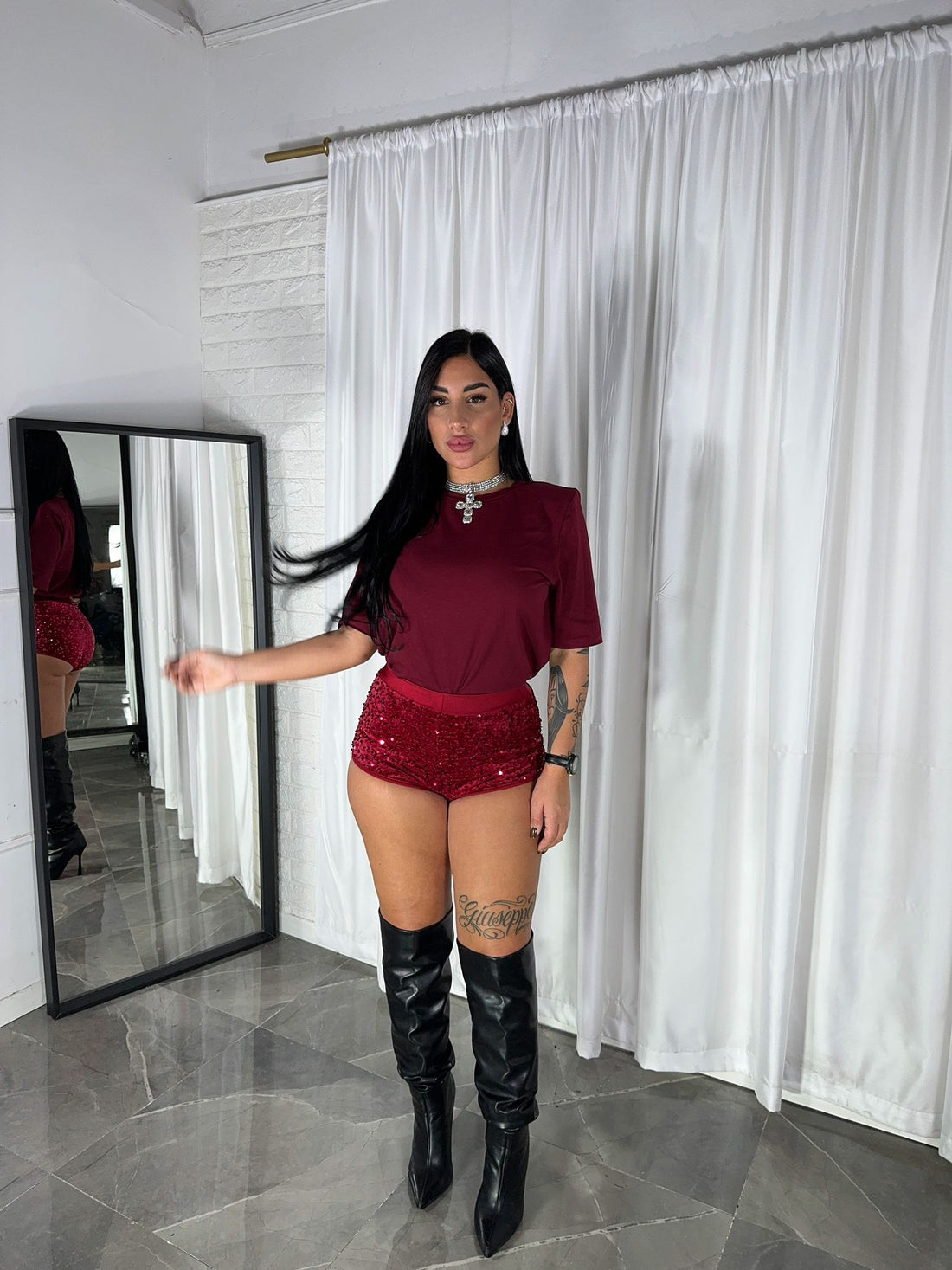 CULOTTE IN PAILETTES BORDEAUX