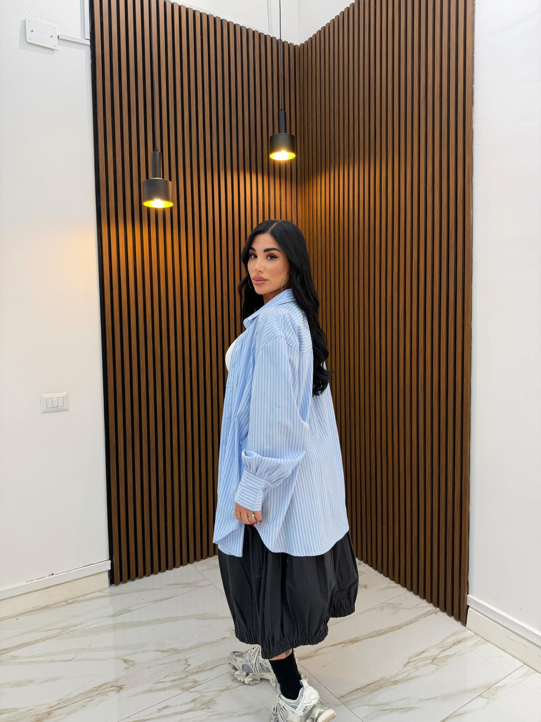 CAMICIA A RIGHE CELESTE