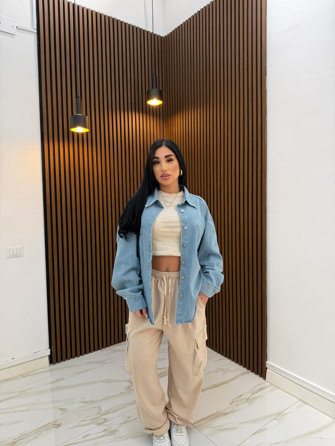 CAMICIA RIGHE IN DENIM CHIARO